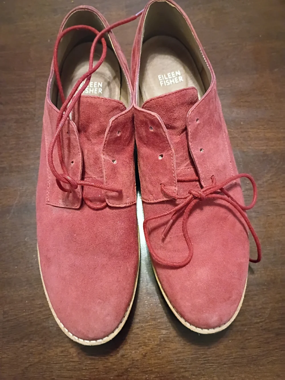 Eileen Fisher Red Suede Lace-Up Oxfords Size 11